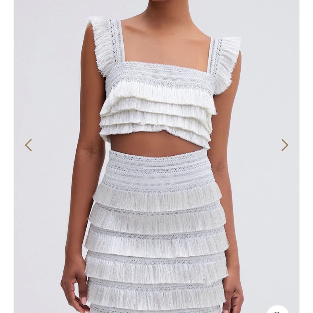 PatBO fringe square neckline crop top